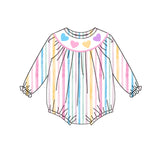 Preorder Samples LR2695 Embroidery Valentine's Day Love Colorful Stripe Baby Girls Romper
