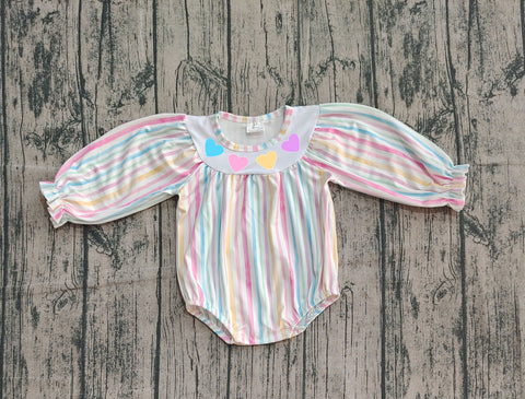 Preorder Samples LR2695 Embroidery Valentine's Day Love Colorful Stripe Baby Girls Romper