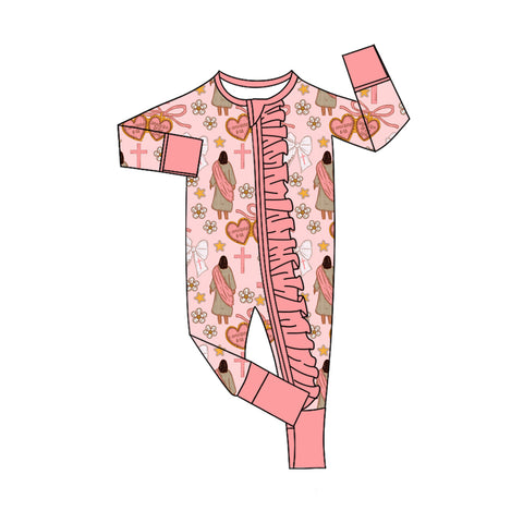 Preorder 10.09 MOQ 5 pcs LR2697 Jesus Love Flower Pink Baby Sleepers Romper