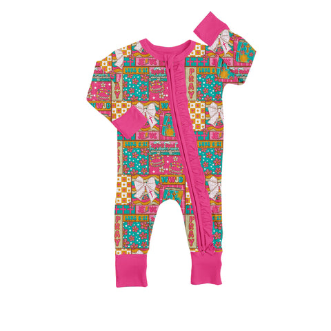 Preorder 10.09 MOQ 5 pcs LR2698 Jesus Bows Pink Baby Sleepers Romper