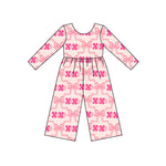 Preorder 10.09 MOQ 5 pcs LR2700 Valentine's Day XOXO Bows Pink Girl's Jumpsuit