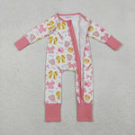 LR2705 Easter Softball Bows Pink Baby Sleepers Romper