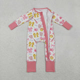 LR2705 Easter Softball Bows Pink Baby Sleepers Romper