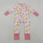 LR2705 Easter Softball Bows Pink Baby Sleepers Romper