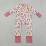 LR2705 Easter Softball Bows Pink Baby Sleepers Romper