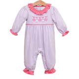 Preorder Samples LR2706 Embroidery Valentine's Day Love Pink Baby Girls Romper