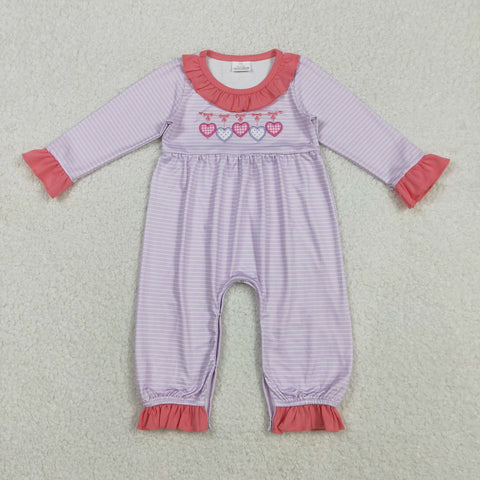 LR2706 Embroidery Valentine's Day Love Pink Baby Girls Romper