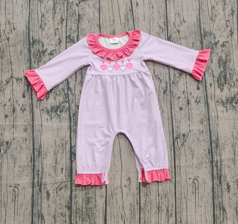 Preorder Samples LR2706 Embroidery Valentine's Day Love Pink Baby Girls Romper