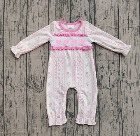Preorder Samples LR2714 Embroidery Valentine's Day Flower Love Pink Baby Girls Romper