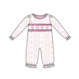Preorder Samples LR2714 Embroidery Valentine's Day Flower Love Pink Baby Girls Romper