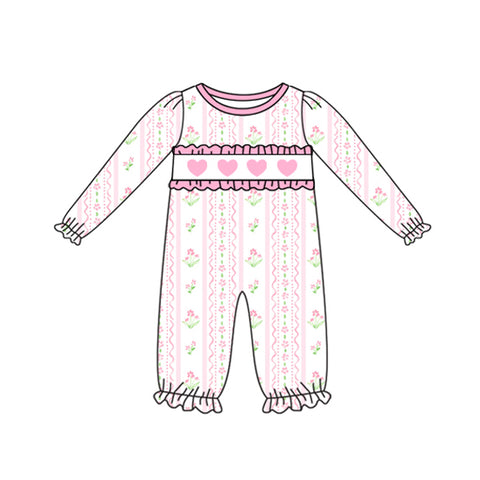 Preorder 10.14 MOQ 5 pcs LR2714 Valentine's Day Flower Love Pink Baby Girls Romper