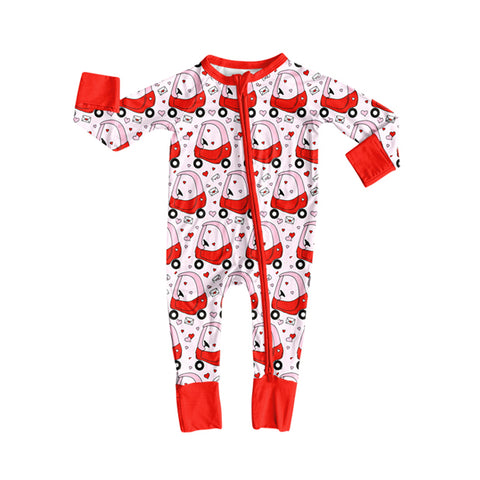 Preorder 10.14 MOQ 5 pcs LR2716 Valentine's Day Golf Cart Red Baby Sleepers Romper