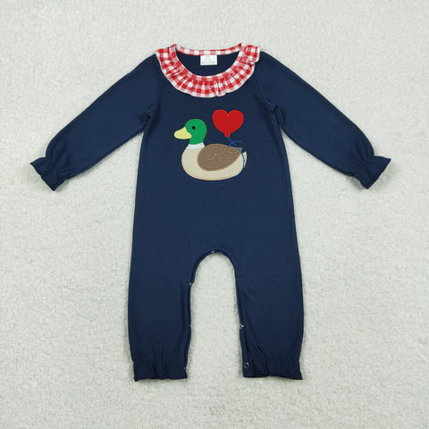 LR2720 Embroidery Mallard Ducks Love Baby Girls Romper