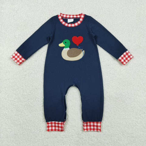 LR2721 Embroidery Mallard Ducks Love Baby Boys Romper