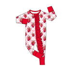 Preorder 10.14 MOQ 5 pcs LR2723 Strawberry Bows Red Baby Sleepers Romper