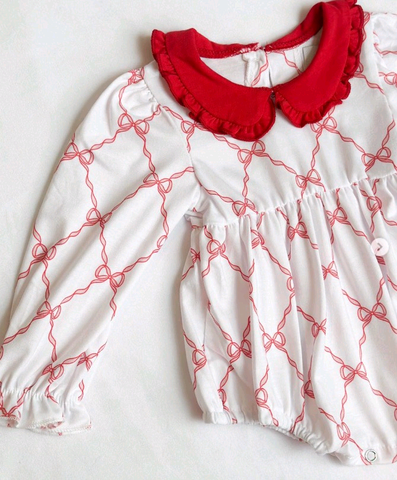 Preorder 10.14 MOQ 5 pcs LR2725 Bows Red Girls Bubble Romper
