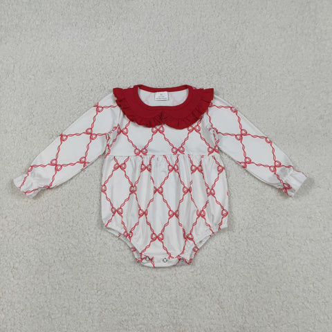 LR2725 Bows Red Girls Bubble Romper