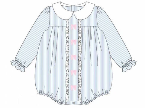 Preorder 10.14 MOQ 5 pcs LR2726 Bows Stripe Cute Baby Girls Bubble Romper