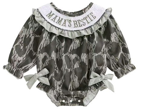 Preorder 10.14 MOQ 5 pcs LR2727 MAMA'S BESTIE Camo Baby Girls Bubble Romper