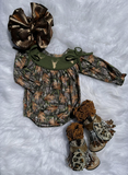Preorder Samples LR2728 Embroidery Hunting Elk Army Green Baby Girls Romper