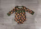 Preorder Samples LR2729 Embroidery Hunting Elk Army Green Baby Boys Romper