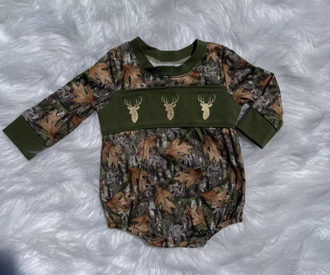Preorder 10.14 MOQ 5 pcs LR2729 Hunting Elk Army Green Baby Boys Romper