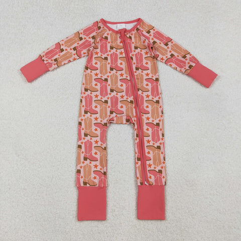 LR2733 Western Boots Cowgirls Baby Zipper Romper Footie Sleepers