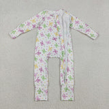 LR2735 Mardi Gras Bows Baby Sleepers Footie Romper