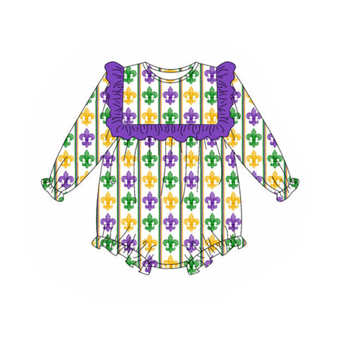 Preorder 10.16 MOQ 5 pcs LR2737 Mardi Gras Purple Boys Romper