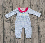 Preorder Samples LR2738 Embroidery Mallard Ducks Bows Stripe Pink Girls Romper