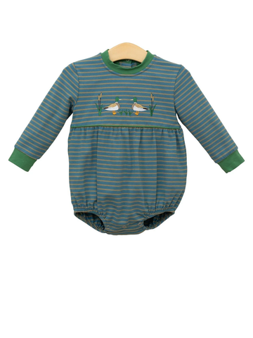 Preorder 10.16 MOQ 5 pcs LR2739 Mallard Ducks Green Boys Bubble Romper