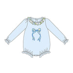 Preorder 10.17 MOQ 5 pcs LR2742 Bows Flower Sky Blue Girls Bubble Romper