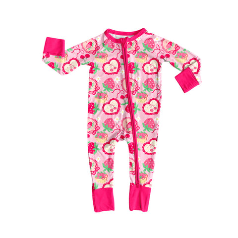 Preorder 10.20 MOQ 5 pcs LR2743 Cherry Strawberry Pink Baby Sleepers Romper