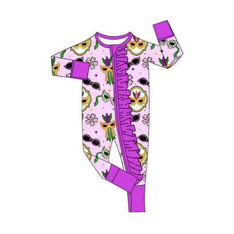 Preorder 10.21 MOQ 5 pcs LR2752 Mardi Gras Mask Baby Sleepers Romper