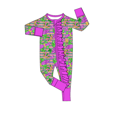 Preorder 10.21 MOQ 5 pcs LR2753 Mardi Gras Mask Baby Sleepers Romper
