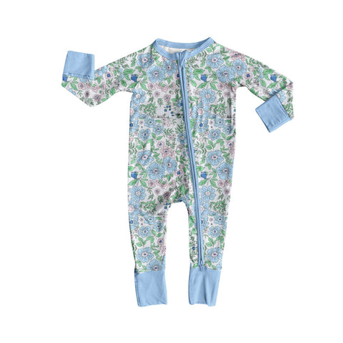 Preorder 10.23 MOQ 5 pcs LR2756 Flower Floral Blue Baby Sleepers Romper