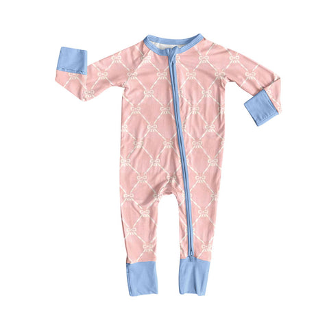 Preorder 10.23 MOQ 5 pcs LR2757 Coquette Bows Pink Baby Sleepers Romper