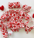 Preorder 10.23 MOQ 5 pcs LR2758 Valentine's Day Love Flower Red Baby Girls Romper