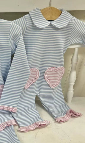 Preorder 10.23 MOQ 5 pcs LR2759 Valentine's Day Love Blue Pink Baby Girls Romper