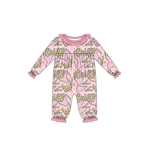 Preorder 10.23 MOQ 5 pcs LR2760 Valentine's Day Fries Pink Baby Girls Romper