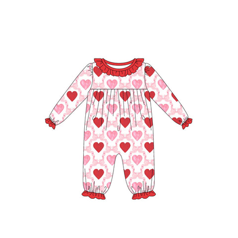 Preorder 10.23 MOQ 5 pcs LR2761 Valentine's Day Love Bows Pink Baby Girls Romper