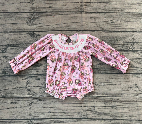 Preorder Samples LR2768 Smocked Valentine's Day Fries over guys Pink Baby Bubble Romper