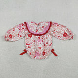 LR2769 Smocked Jesus Loves Me Flower Red Baby Bubble Romper