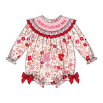 Preorder 10.29 MOQ 5 pcs LR2769 Jesus Loves Me Flower Red Baby Bubble Romper