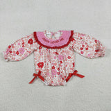 LR2769 Smocked Jesus Loves Me Flower Red Baby Bubble Romper