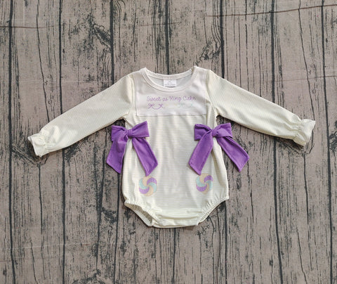 Preorder Samples LR2770 Mardi Gras Bows Purple Cute Baby Girls Romper