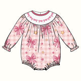 Preorder Samples LR2771 Embroidery Coquette Bows Pink Baby Bubble Romper