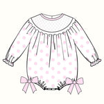 Preorder 10.29 MOQ 5 pcs LR2772 Bows Dots Pink Baby Bubble Romper