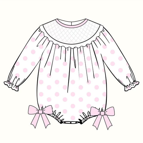 Preorder 10.29 MOQ 5 pcs LR2772 Bows Dots Pink Baby Bubble Romper