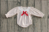 Preorder Samples LR2773 Embroidery Bows Stripe Pink Baby Bubble Romper